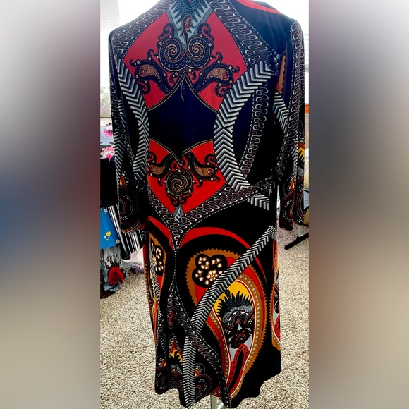 Black dress with brown and burnt orange accents. Size large. - Picture 2 of 2